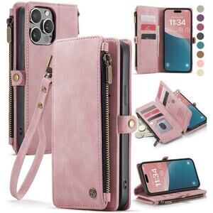 Defencase for iPhone 15 Pro Max Case Wallet with RFID Blocking Card Rose Pink